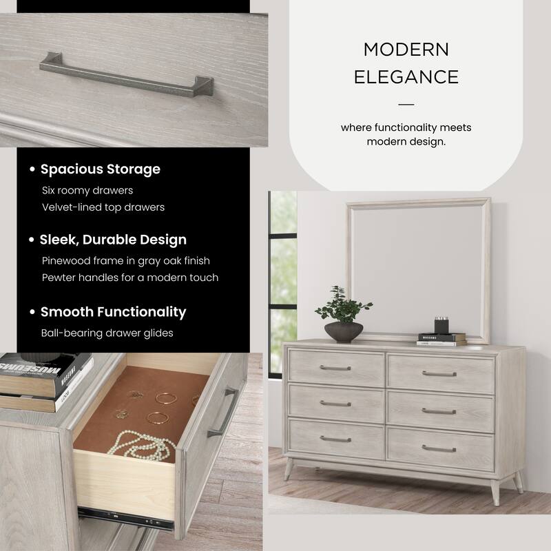 Roundhill Furniture Seluna 5-Piece Bedroom Set with Touch LED Lighting, Gray Oak Finish