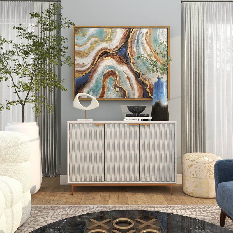 White Polystone Cut-Out Abstract Decorative Sculpture with Marble Stand