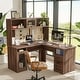 preview thumbnail 24 of 47, L Shaped Desk with File Cabinet and Hutch, Home Office Corner Computer Desk with Drawers and Charge Station