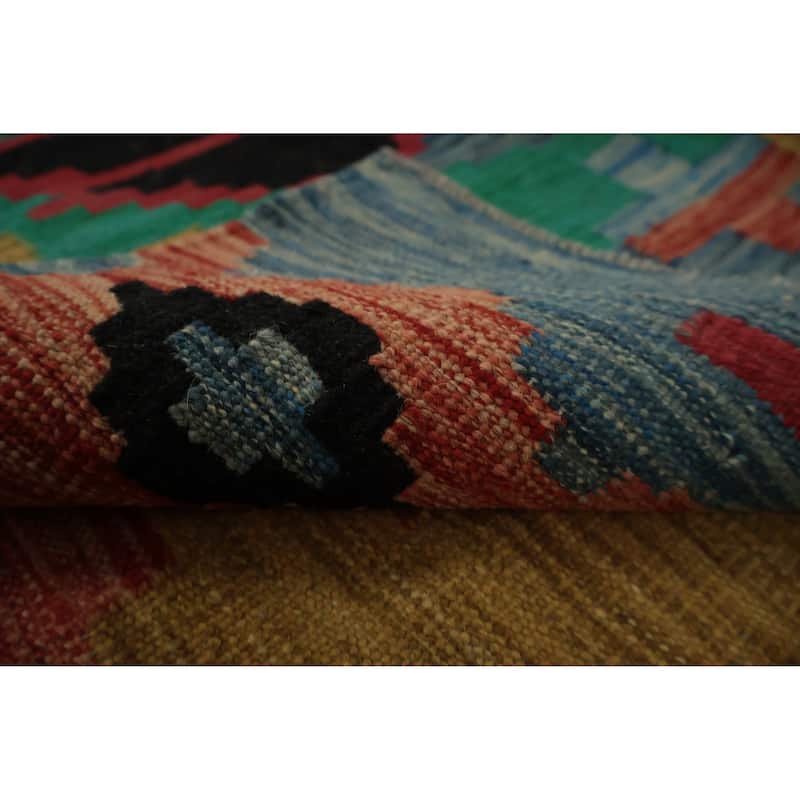 Hand Woven Oriental 100% Wool Carpet Southwestern Modern Navy Blue & Blues Kilim Area Rug - 7' 9'' X 4' 11''