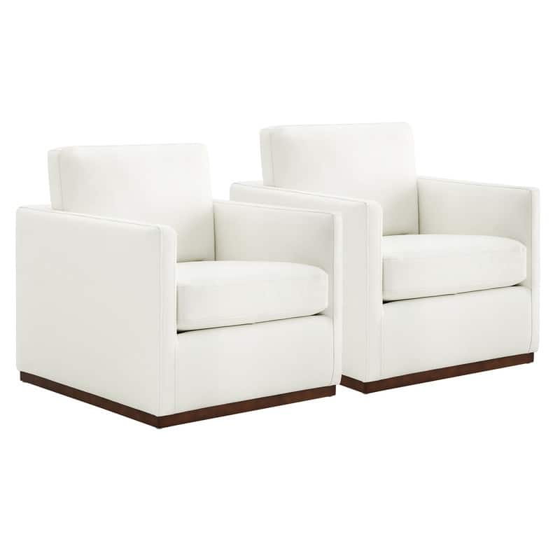 Spruce & Spring Shane Modern Swivel Accent Arm Chair - Set of 2 - White-Leather