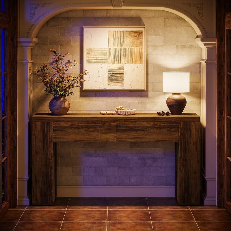 63-Inch Wooden Console Table with 2 Hidden Drawers, Sofa Table for Living Room, Hallway, Entrance, Foyer