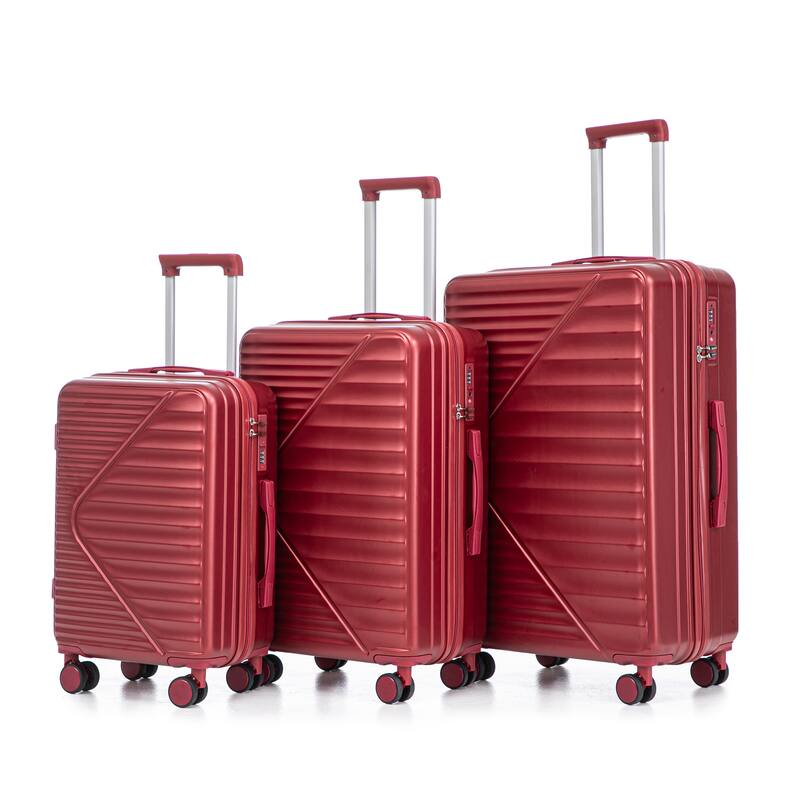 3 PCS in ABS Spinner Wheel Luggage, TSA Combination Lock for Big and Middle Size - Wine Red