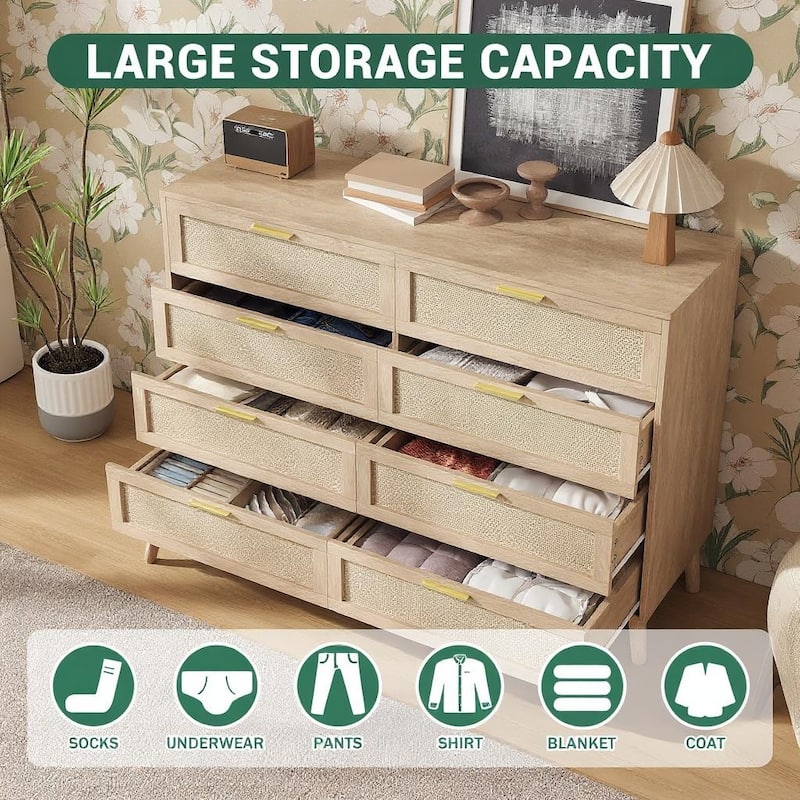 8 Drawer Rattan Dresser, with Handles
