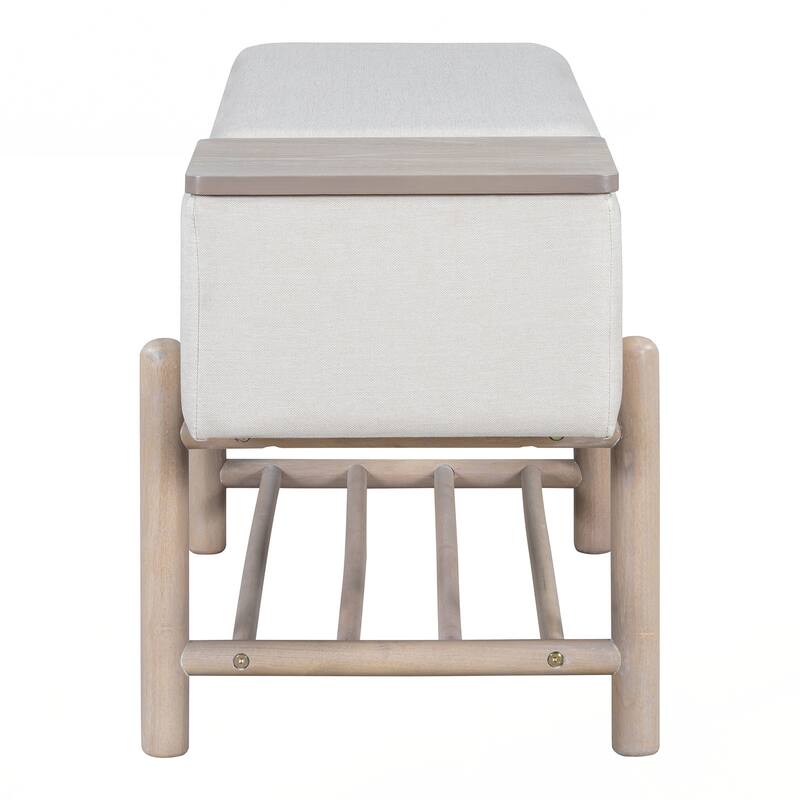 Farmhouse Upholstered Storage Bench with Hidden Compartment, Modern Entryway Bench for Living Room, Entryway