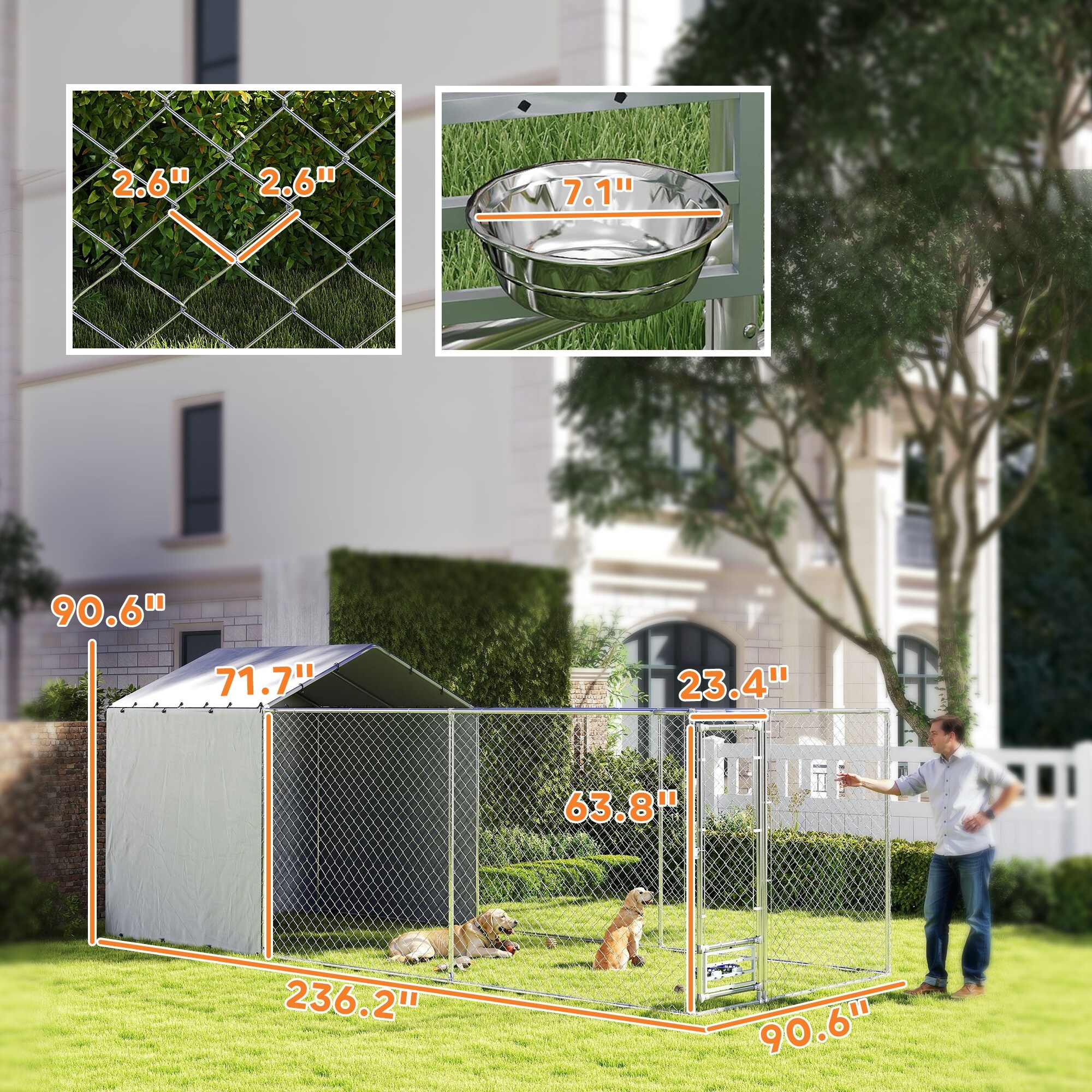 PawHut Large Outdoor Dog Kennel, Heavy Duty Dog Kennel Outside