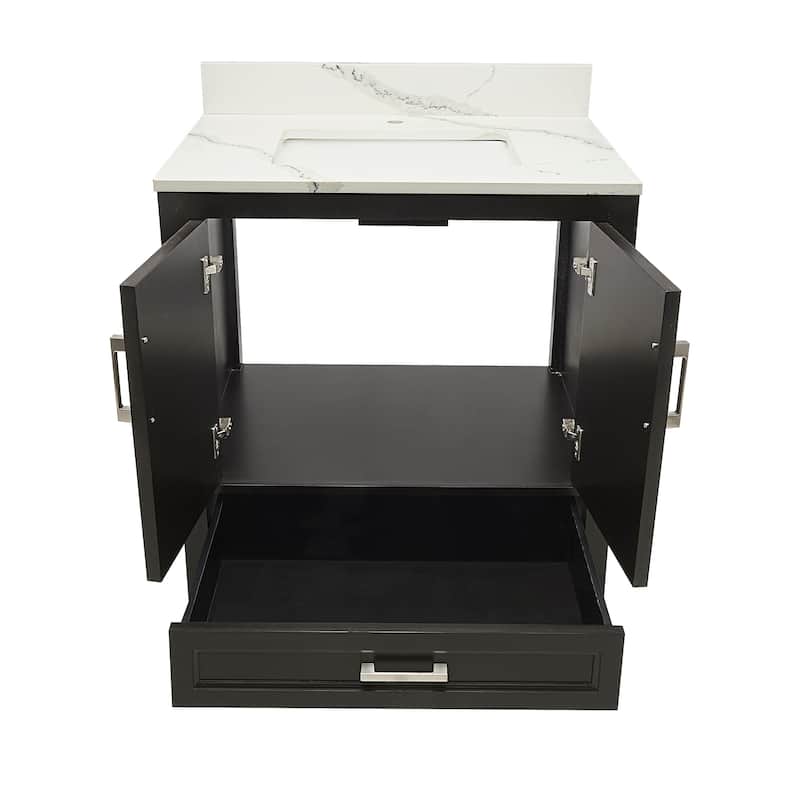 Nevado 31" Bathroom Vanity in Espresso with Quartz Stone Vanity Top Sink w/ Backsplash in Galaxy White Single Hole