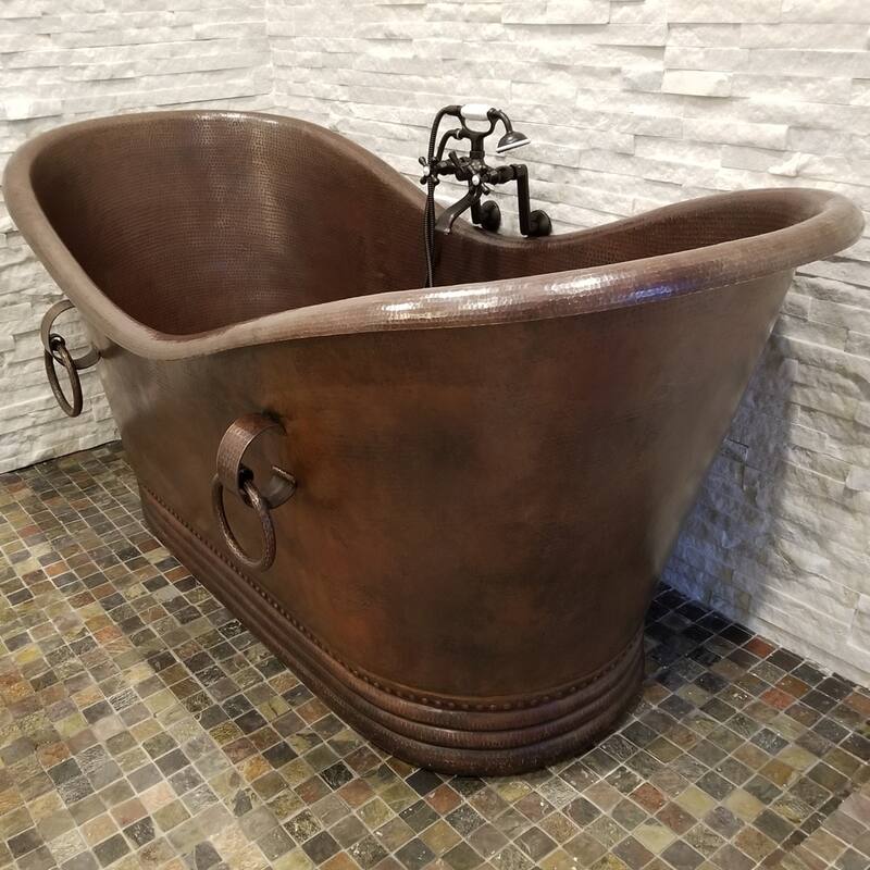 72-in Hammered Copper Double Slipper Bathtub With Rings in Oil Rubbed Bronze (BTDR72DB)
