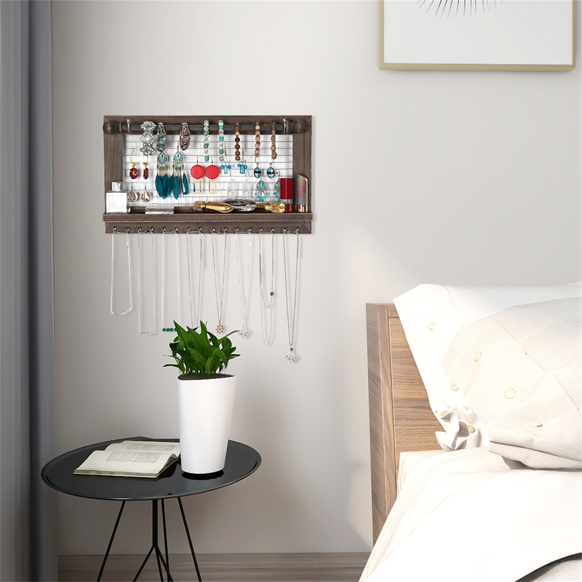 Shop Wall Mounted Jewelry Stand With Bracelet Bar Shelf And 16 Hooks On Sale Overstock 31762798
