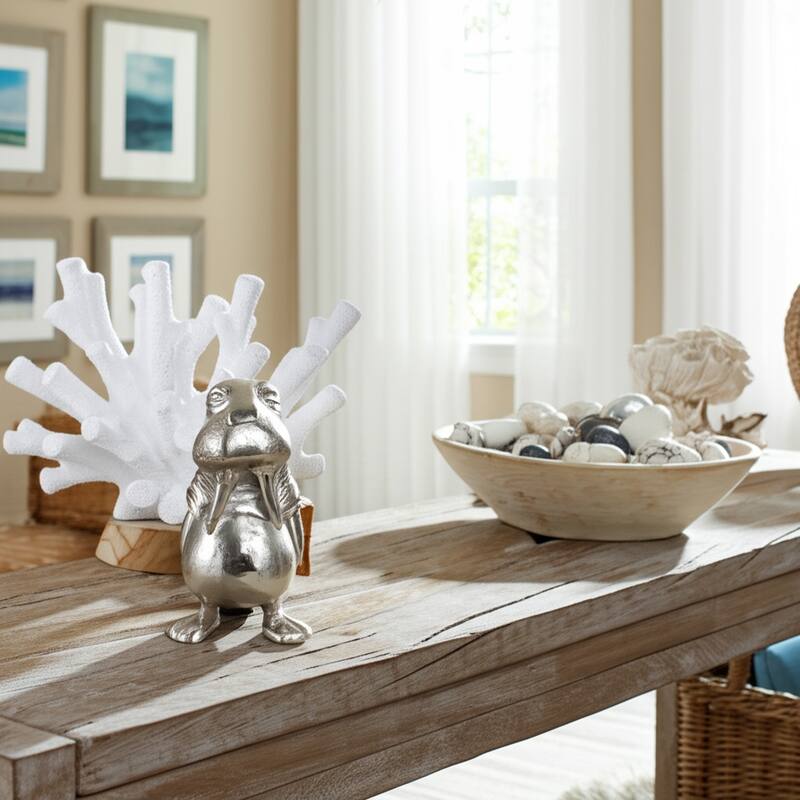 Metal Aluminum Figurine with Coastal Walrus Design - 9" Silver - 4.5" x 5" x 9"