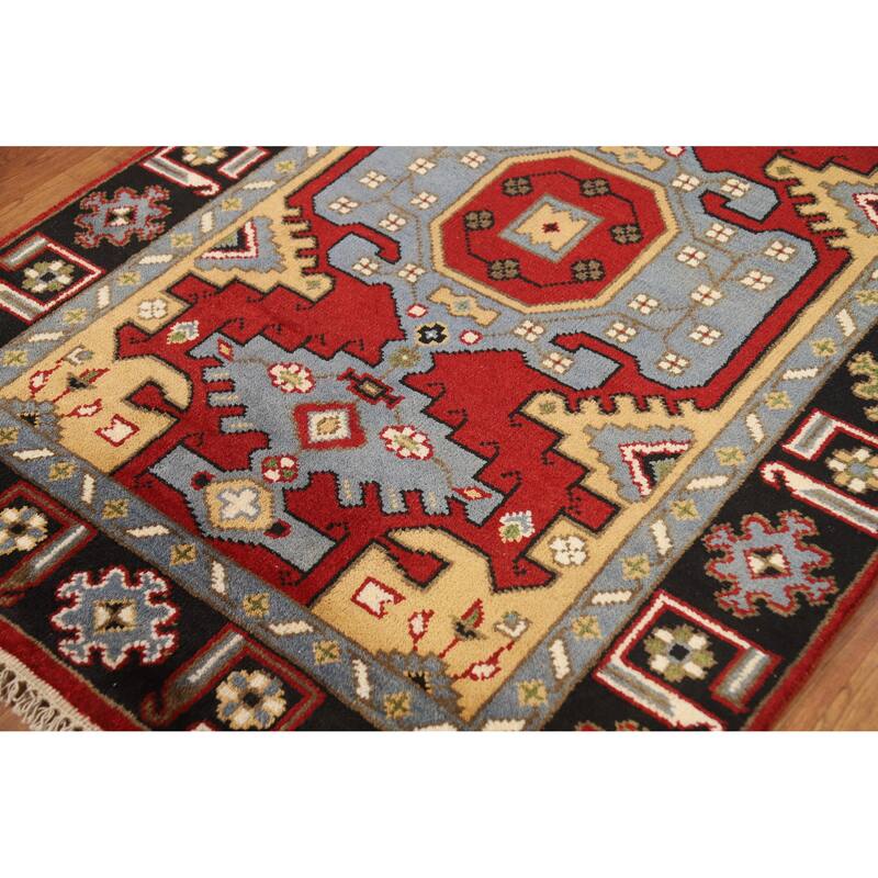 Hand Knotted Oriental 100% Wool Carpet Traditional Geometric Red Viss Area Rug - 5' 9'' X 4' 1''