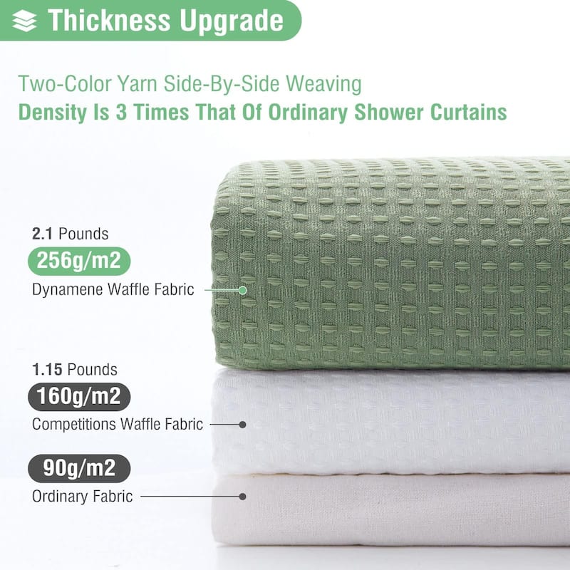Sage Green Shower Curtain - Heavy Duty Waffle Fabric, 72Wx72H, Green