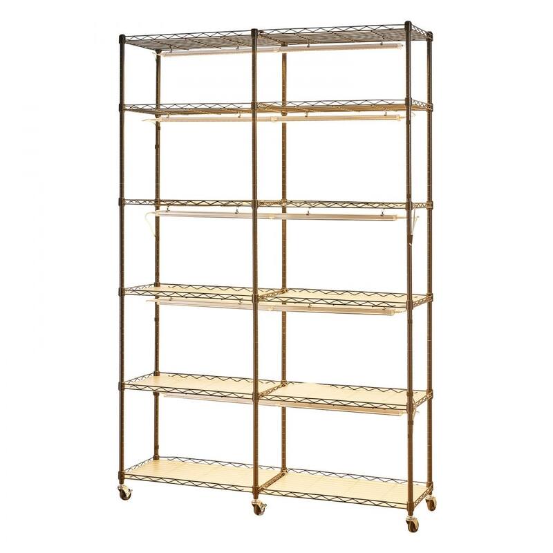 Black Metal 6-Tier Double-Row Plant Stand with 10 Warm LED Grow Lights and Timer - 47.24 x 13.78 x 70.87 in