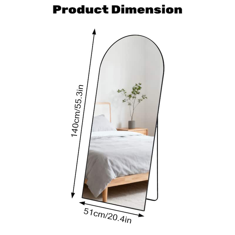Arched Full Length Mirror with Stand, Floor Standing Mirrors for Bedroom Body Hanging Leaning Wall Living Room Cloakroom ﻿