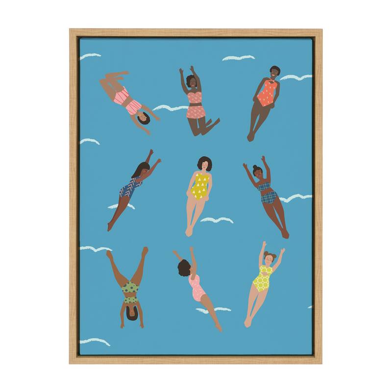 Kate and Laurel Sylvie Swimmers Framed Canvas by Queenbe Monyei - 18x24 - Plastic - Brown