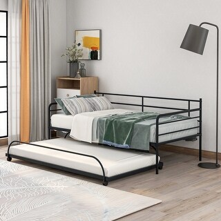 Ideal for Sleepovers: Twin Size Metal Daybed with Trundle - Sturdy ...