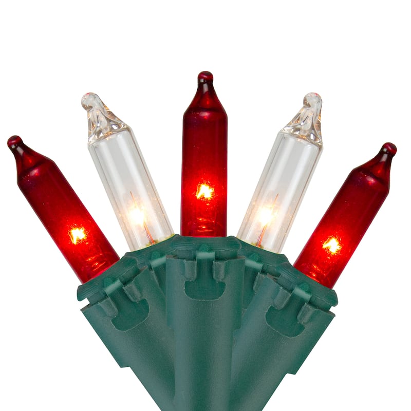 35-Count Clear and Red Mini Christmas Light Set 7ft Green Wire - 7'