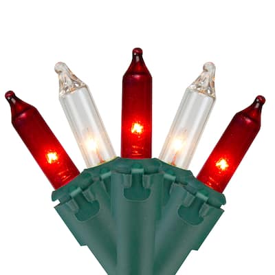 35-Count Clear and Red Mini Christmas Light Set 7ft Green Wire - 7'