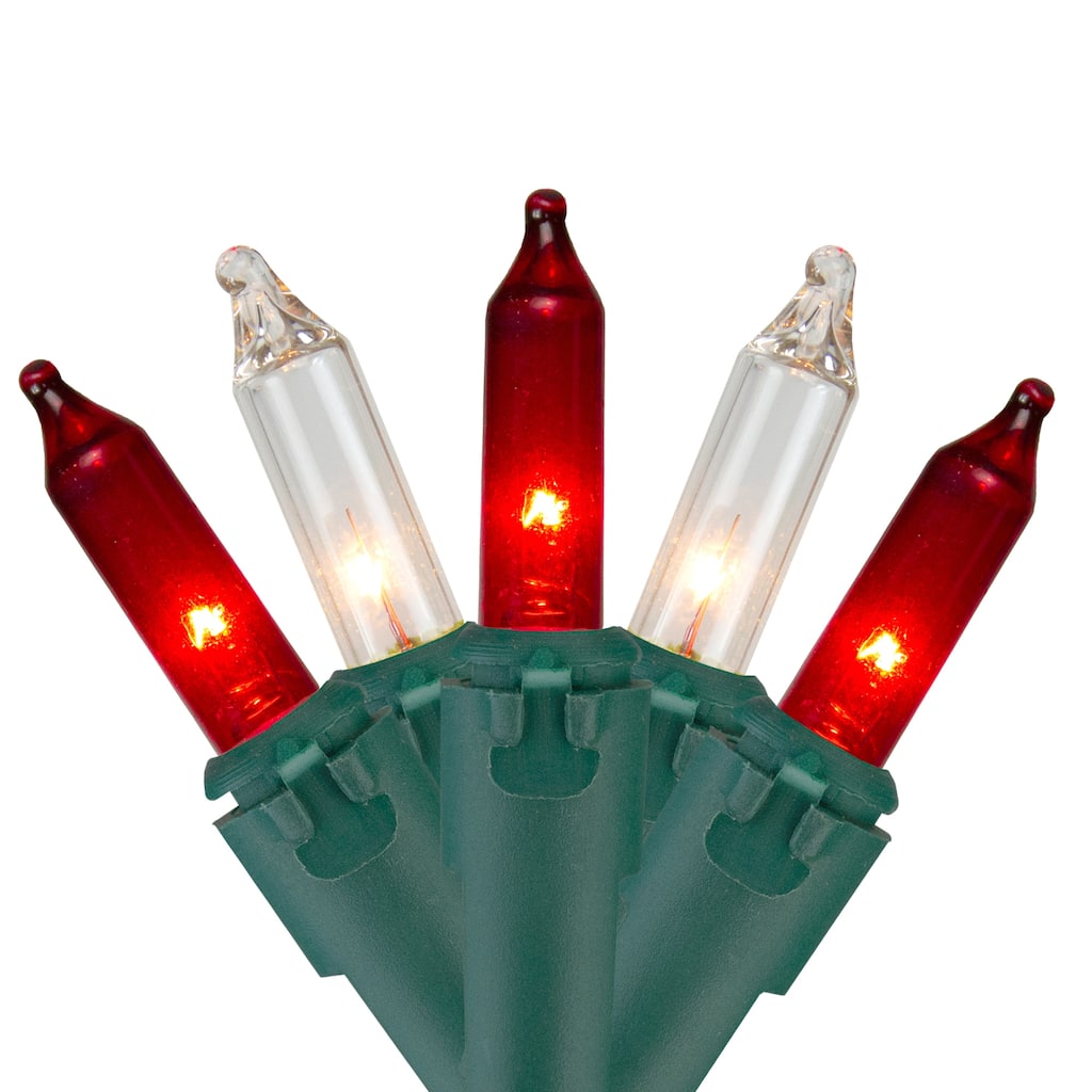 35-Count Clear and Red Mini Christmas Light Set 7ft Green Wire - 7'