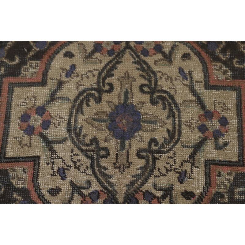 Tabriz Persian Vintage Rug Hand-Knotted Traditional Beige Wool Carpet - 7'8" x 11'2"