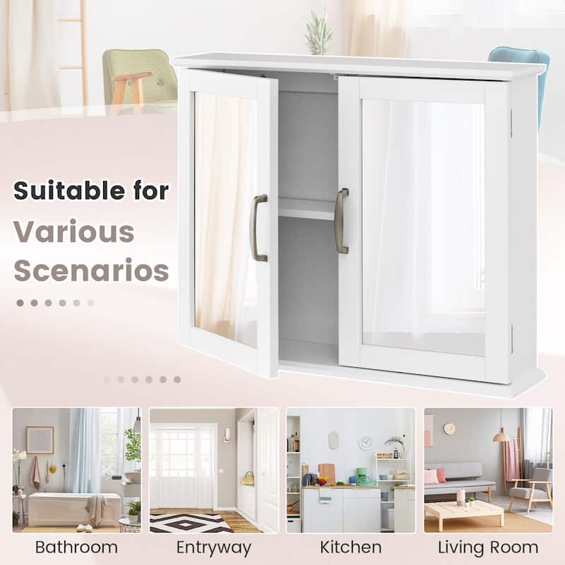 Gymax Bathroom Medicine Cabinet 2-Tier Wall-Mounted Mirror Storage
