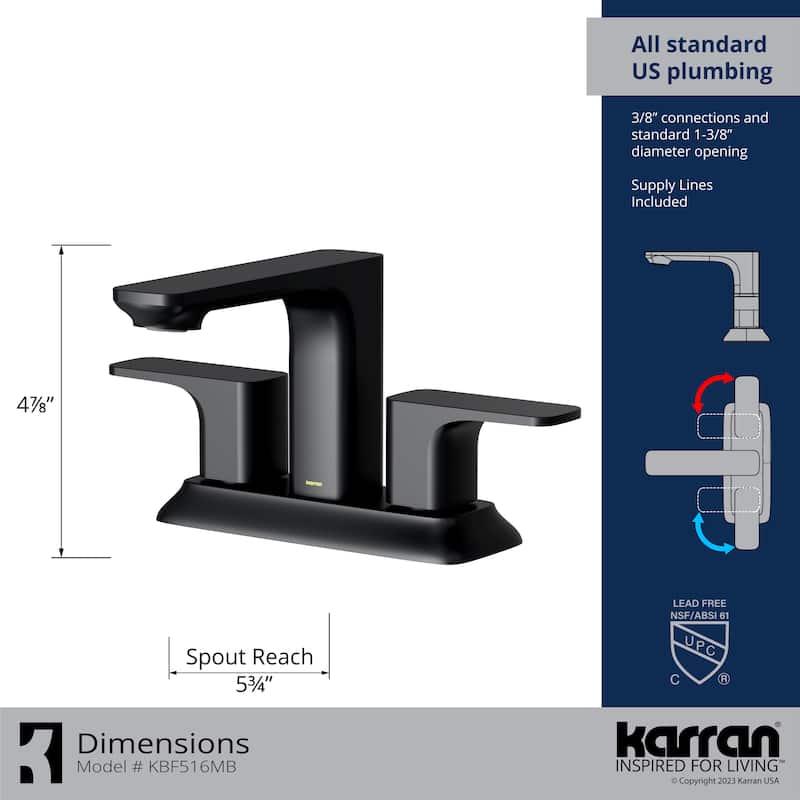 Karran Venda KBF516 2-Handle Two Hole Centerset Faucet Bathroom Faucet with Matching Pop-up Drain