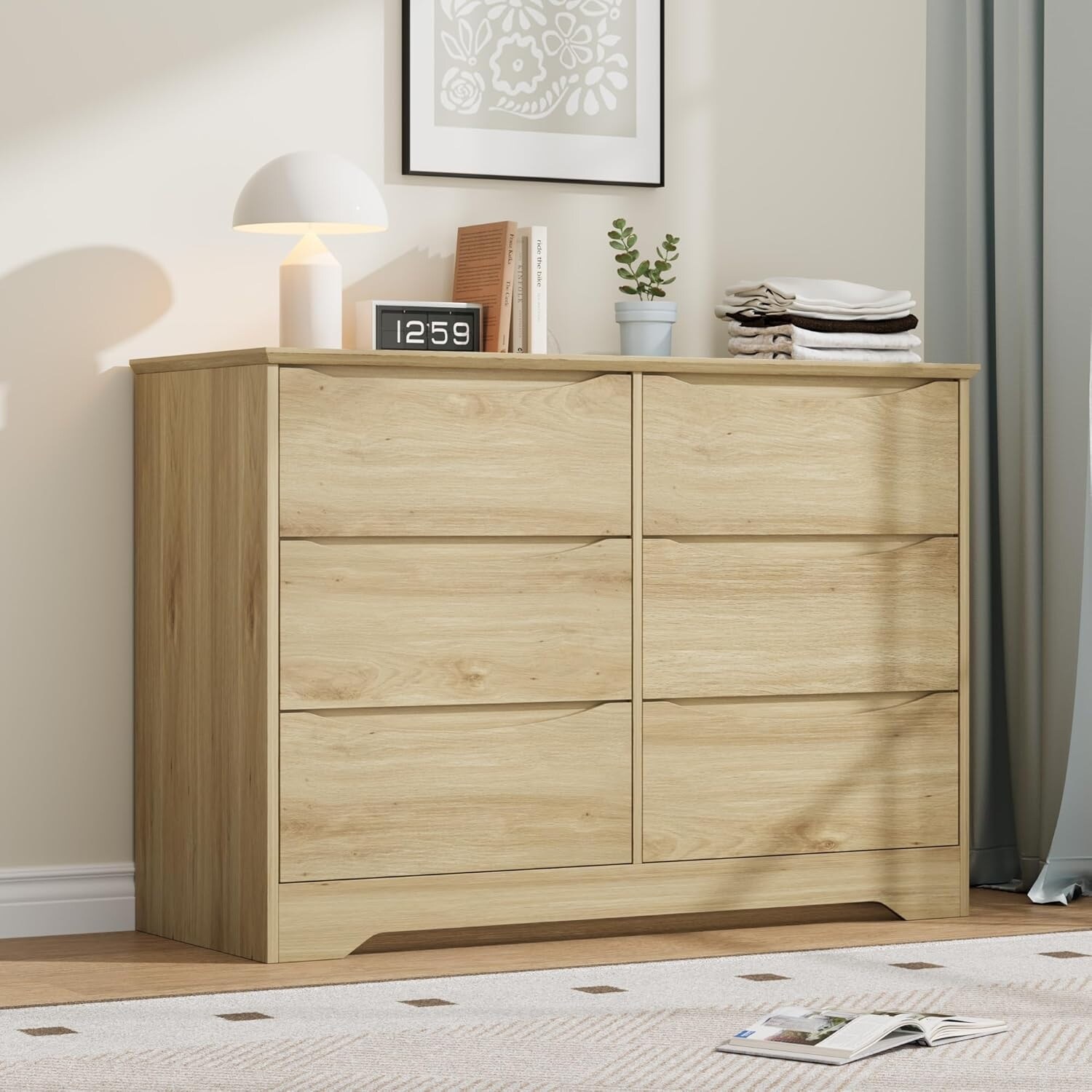 Wooden 6-Drawer Dresser, Tall Modern Storage Chest with Wide Top for Bedroom, Living Room, Hallway, Kids Room, White