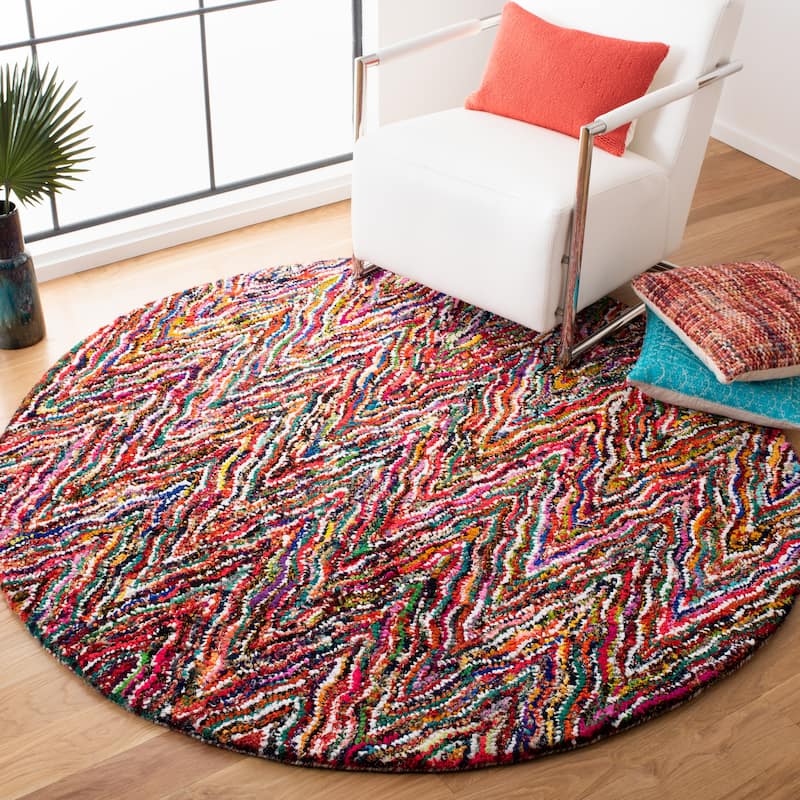 SAFAVIEH Handmade Nantucket Krishna Contemporary Cotton Rug - 8' Round - Multi