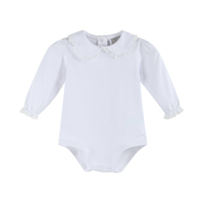 Lil Cactus White Lace Collared Girls Long Sleeve Bodysuit Romper