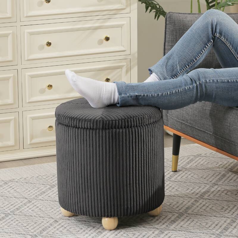 Adeco Round Velvet Storage Ottoman