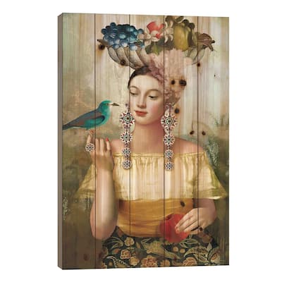 Nine Of Pentacles Print On Wood by Catrin Welz-Stein - Multi-Color