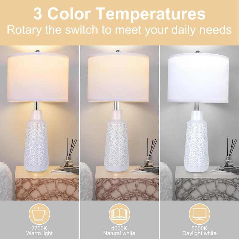 Set of 2 Table Lamps with 3 Color Temperature, 25.5" Tall Farmhouse Ceramic Lamp with Vase Design Nightstand Lamp