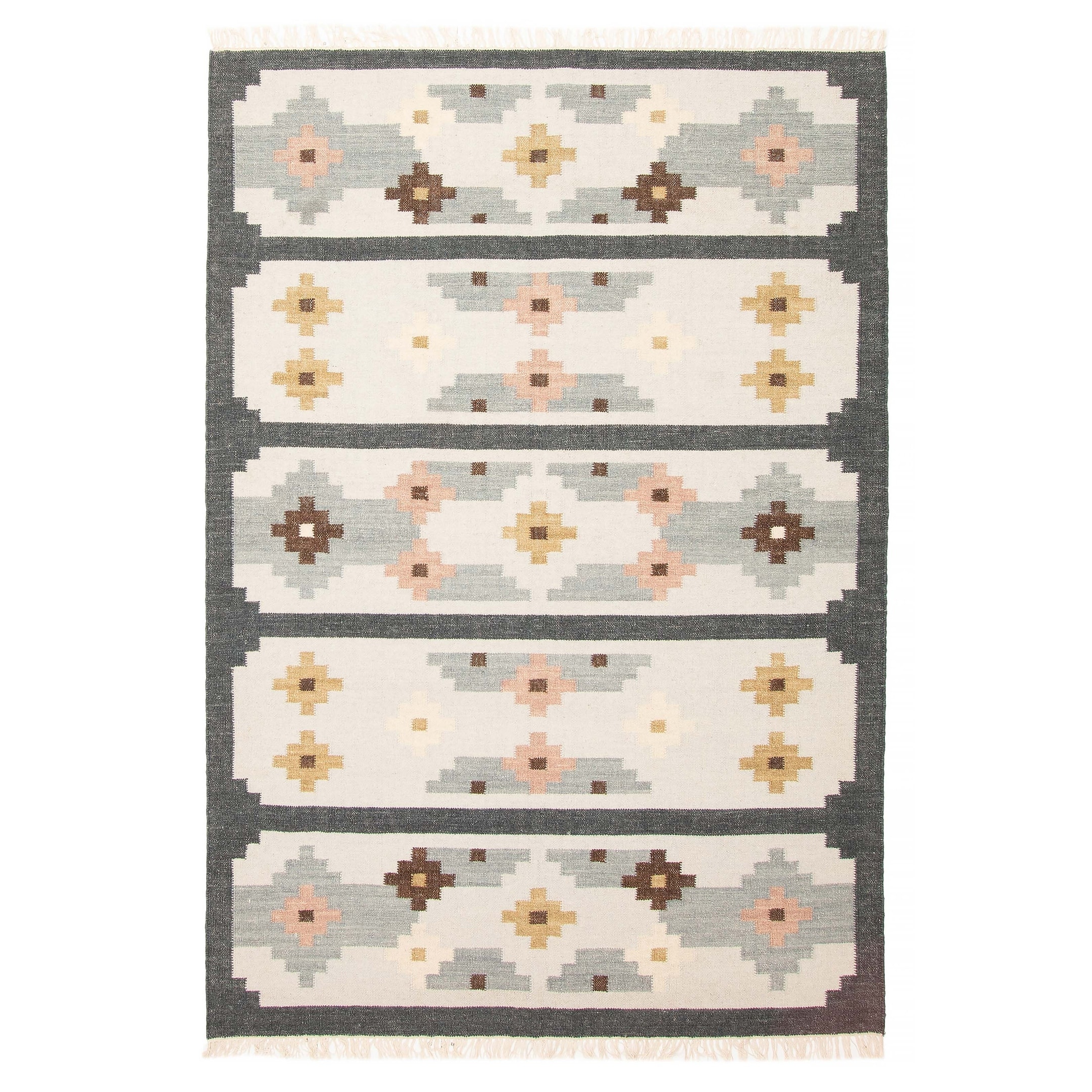 ECARPETGALLERY Flat-Weave Ankara FW Light Grey Wool Kilim - 5'3 x 7'7