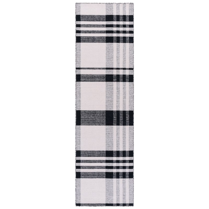 SAFAVIEH Handmade Striped Kilim Magndis Wool Rug - 2'3" x 8' Runner - Black/Light Blush