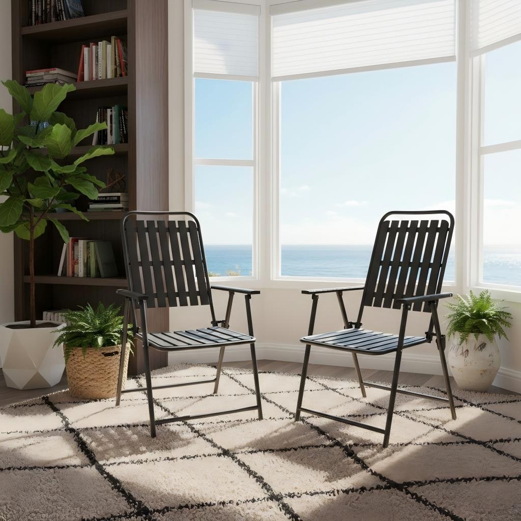 2-Piece Folding Chair, No Assembly Required, 350lb Capacity, Rust-Resistant & Stain-Proof for Balcony/Garde