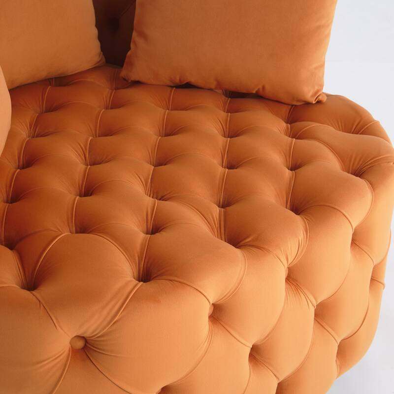 Oversized Barrel Accent Chair with 3 Pillows, Velvet Tufted Upholstered Round Club Chair, Ergonomic Reading Sofa Chair