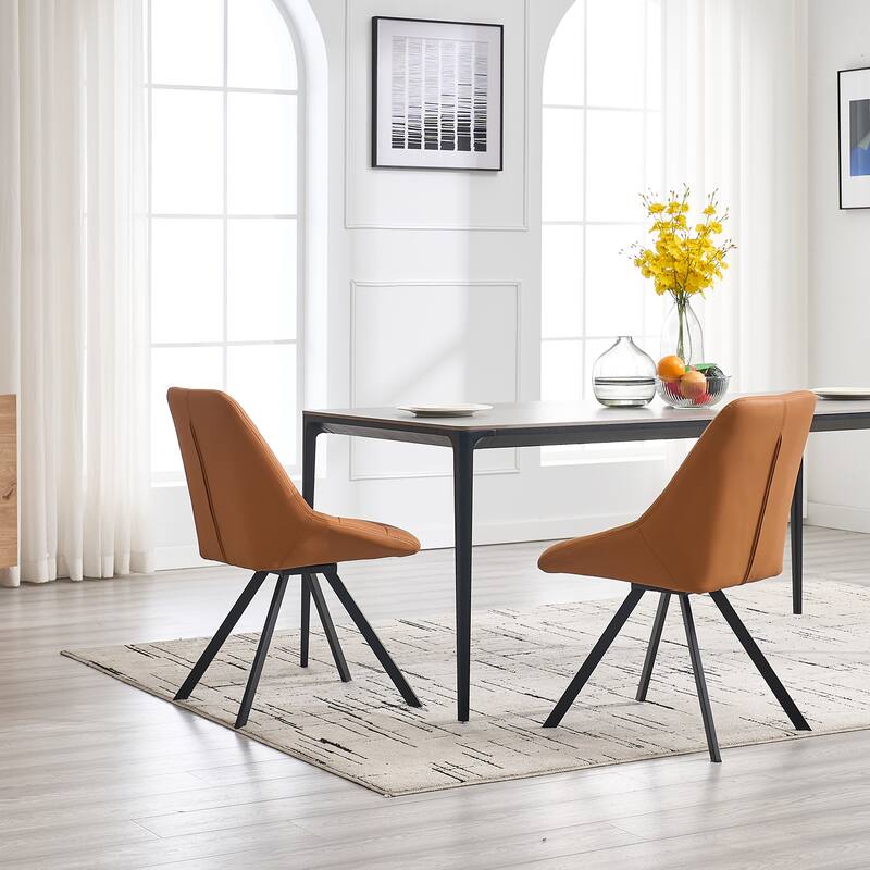 Dining Chair,Thickened Fabric Chairs With Metal Legs Set Of 2 - Brown