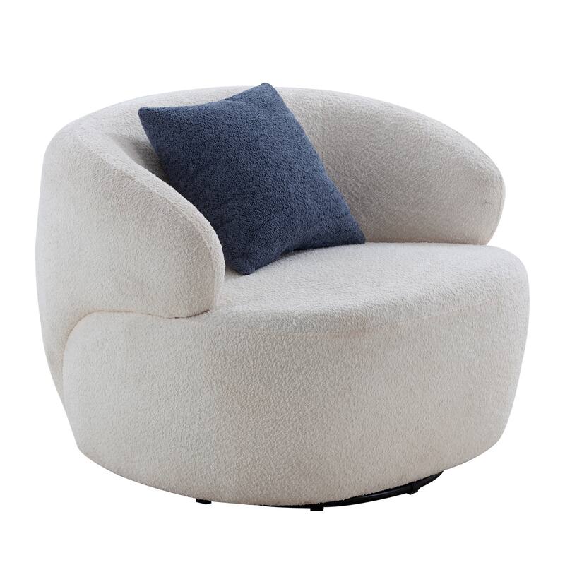 White 34.6" 360° Swivel Barrel Chair with Solid Wood Frame - White