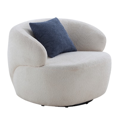 White 34.6" 360° Swivel Barrel Chair with Solid Wood Frame