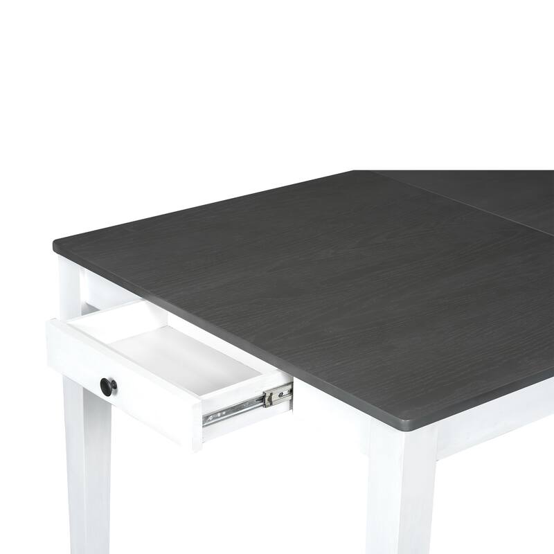 Extendable Dining Table Set with 6 Dark Gray Upholstered Dining Chairs