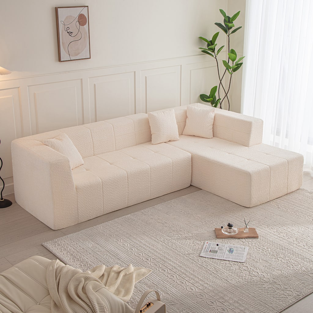 105.5" Polyester Upholstered Modular Oversized L-Shaped Comfy Sectional Compressed Sofa