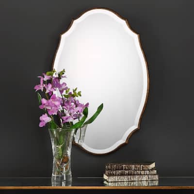 The Gray Barn Wilset Gold-leaf Decorative Oval Mirror by Grace Feyock - 19.875x30x0.47