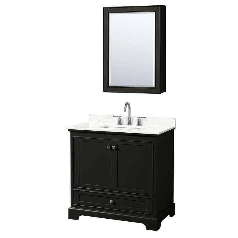 Deborah 36-inch Single Vanity, Quartz Top, Medicine Cabinet - Dark Espresso, Chrome Trim, Giotto Quartz Top