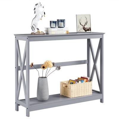 2-Tier x-Design Console Table with Shelf for Living Room, Gray