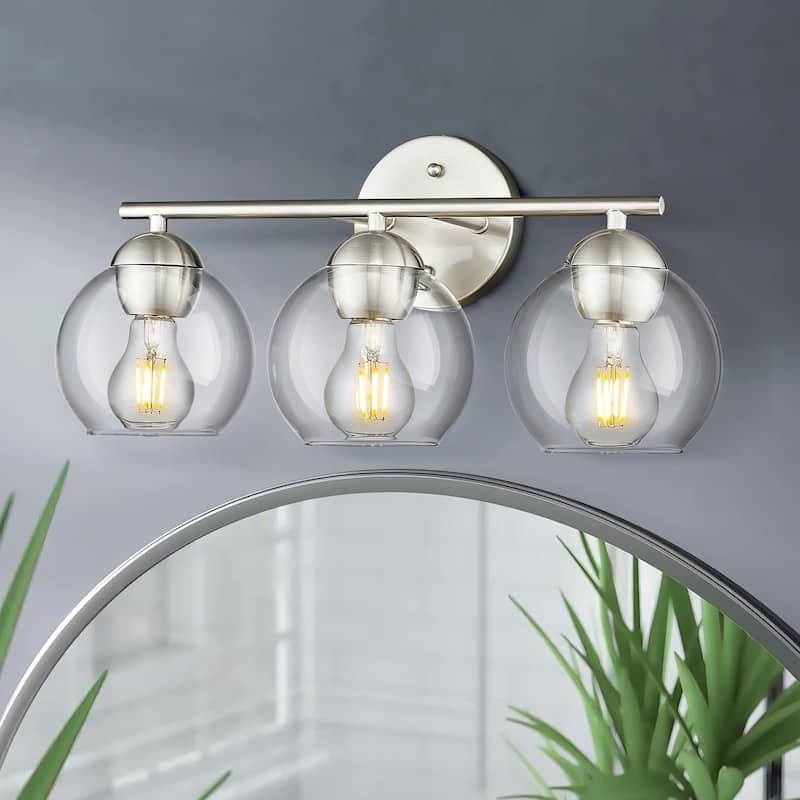 Globe Bathroom Vanity Light Bathroom Over Sink Lighting - 3-Light - Brushed Nickel