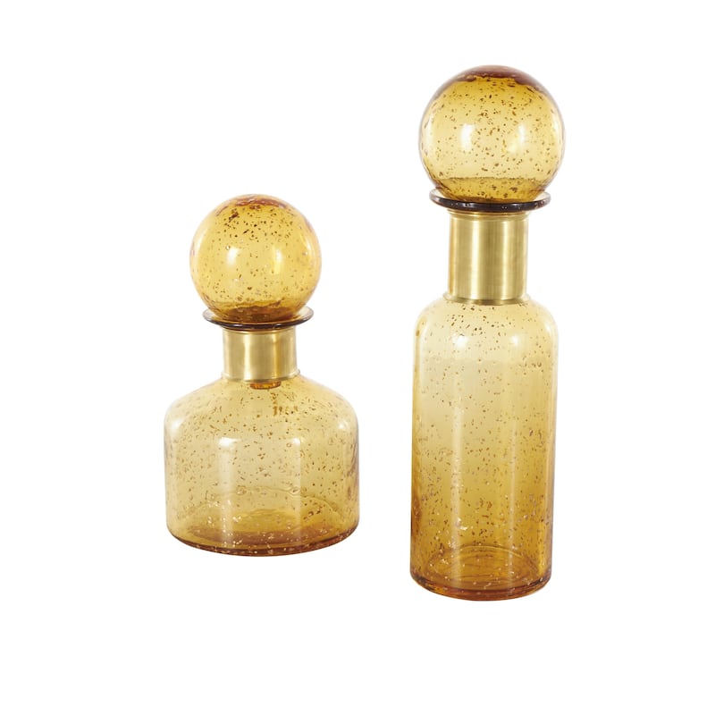 Glass Speckled Ombre Living Room Decorative Jars with Round Orb Tops - Set of 2 Yellow - Roche River Decor