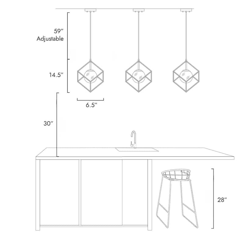 Modern Farmhouse 1-Light Black Gold Cage Kitchen Island Pendant Lights with Globe Frosted Glass - 11" L x 11" W x 14.5" H
