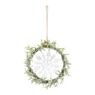 Set of 6 Mini Wreath with Snowflake Christmas Candle Holder Rings 7.5"