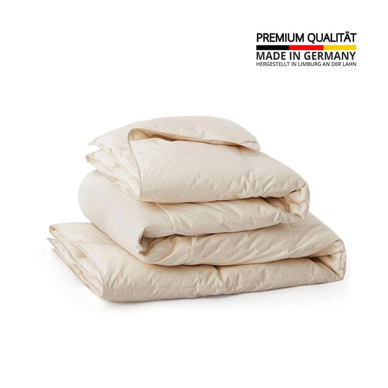 All Season Organic Cotton Down & Feather Comforter Made in Germany - Full - Queen - Off-White