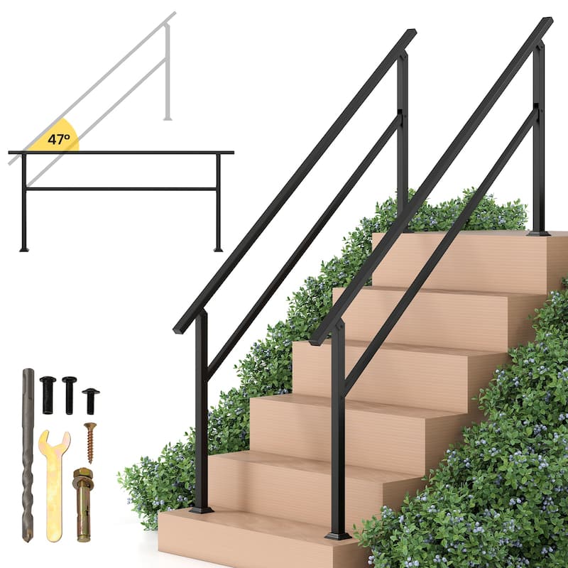 Gymax 2PCS Metal Handrail 0-6 Steps w/Flexible Angle Adjustment - Black